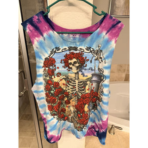 Liquid Blue Grateful Dead Tie Dye Cut Off Shirt XL Skeleton Roses Tank Tee