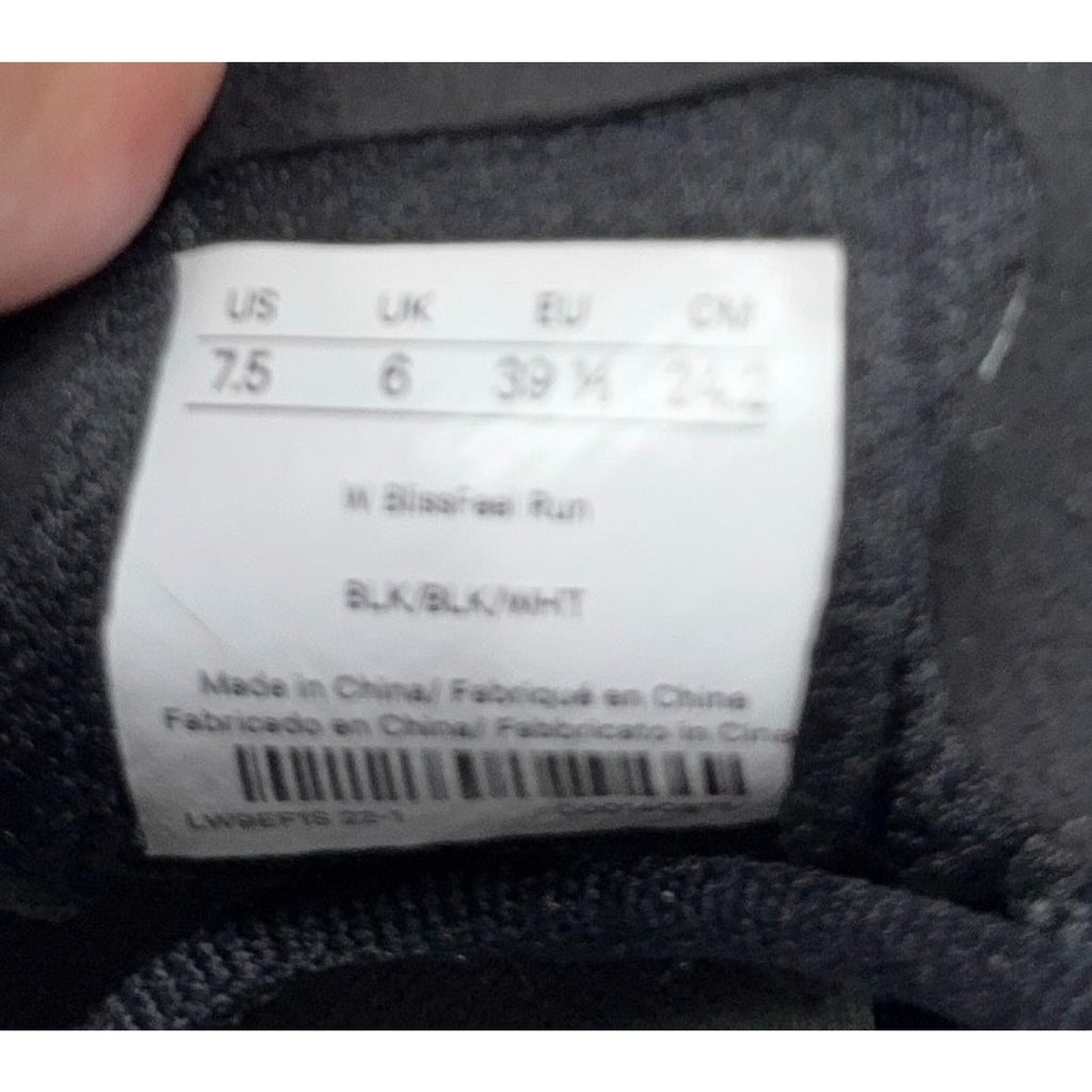 lululemon Blissfeel Run Sneakers — Women’s 7.5, Black/White, Fair Condition