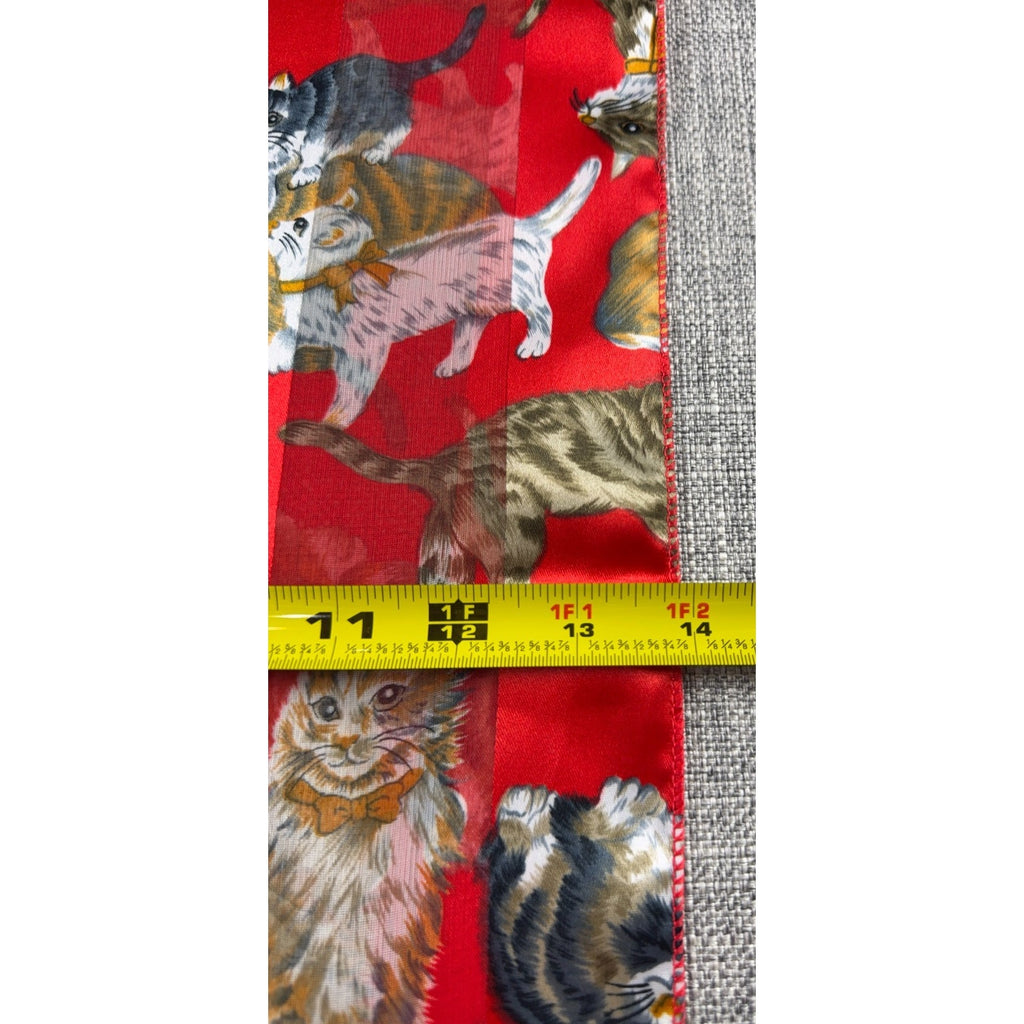 Vintage Cat Print Scarf Lot 2 City Silk Co Red Ivory Sheer Made in Korea