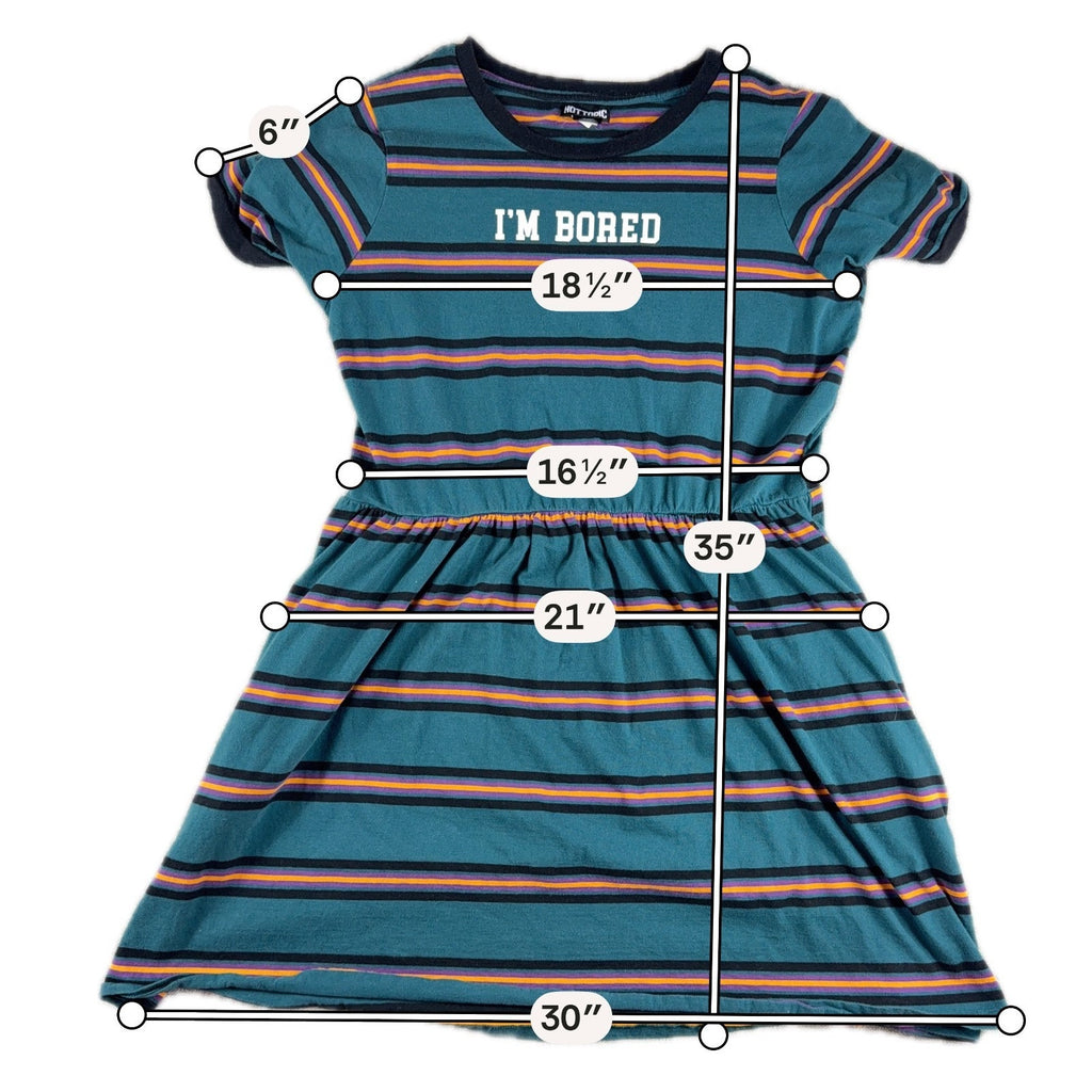 Hot Topic I'm Bored Dress XL Teal Striped Fit Flare Skater Alt Grunge Goth