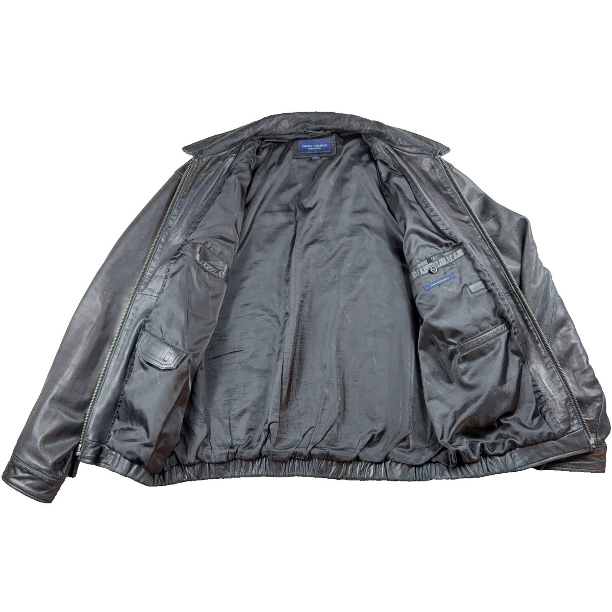 Worn-In Black Lambskin Leather Bomber Jacket Daniel Cremieux XL