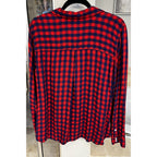 Perfect Shirt Women’s XL Red Blue Buffalo Plaid Rayon Button Up Flannel Relaxed