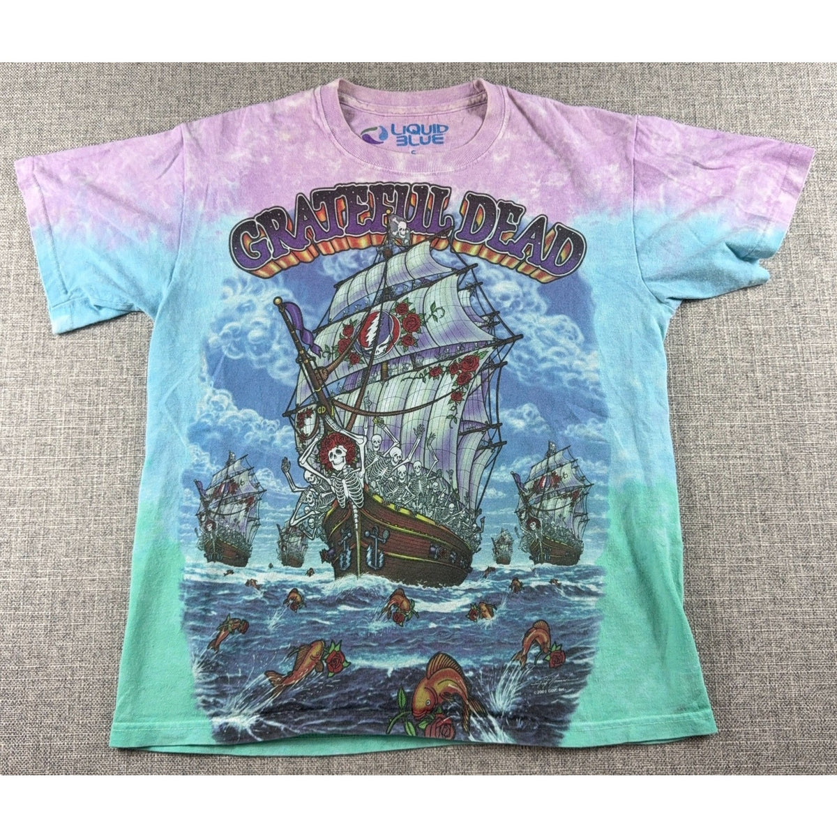 Liquid Blue Grateful Dead Ship of Fools Tie Dye T Shirt Small Double Sided