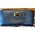 Michael Kors Wallet Black Zip Around Continental Pebbled Leather Gold Logo Women