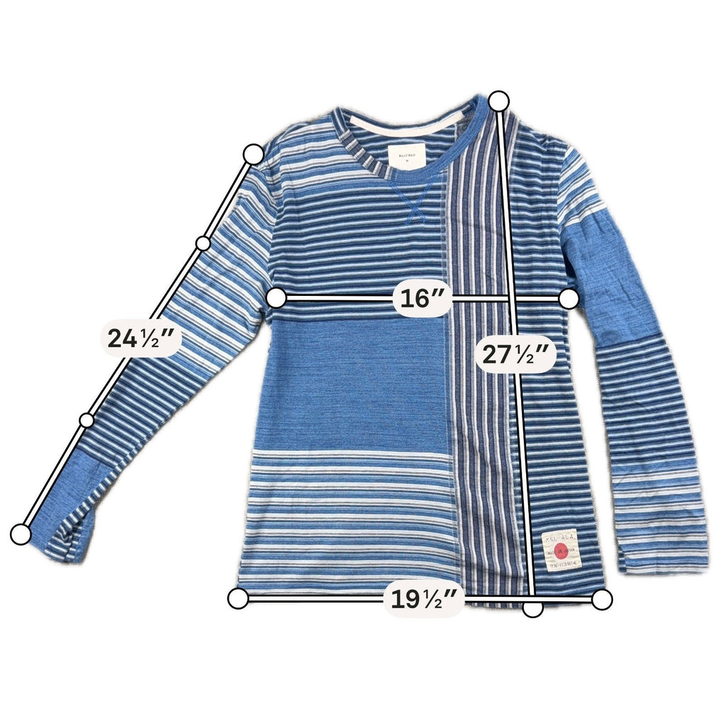 Billy Reid Made in Japan Indigo Patchwork Striped Long Sleeve Tee Men M