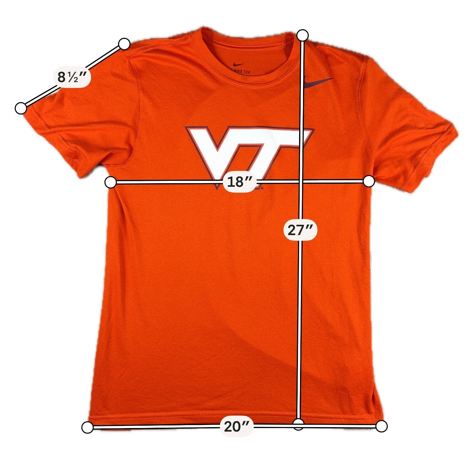 Nike Virginia Tech Hokies T Shirt Men M Orange Dri-FIT College NCAA VT Logo