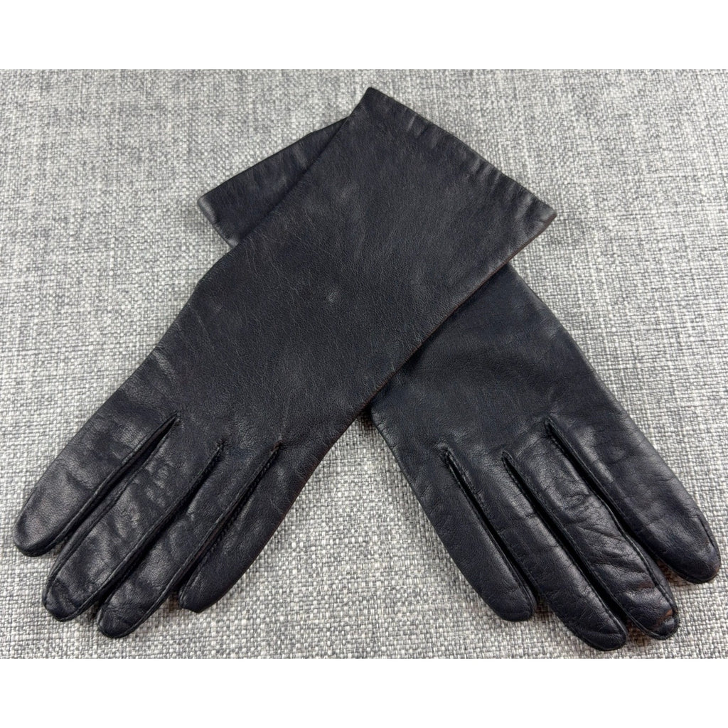 Vintage Aris RN 35548 Black Genuine Leather Gloves Womens 7.5 Lined