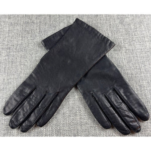 Vintage Aris RN 35548 Black Genuine Leather Gloves Womens 7.5 Lined