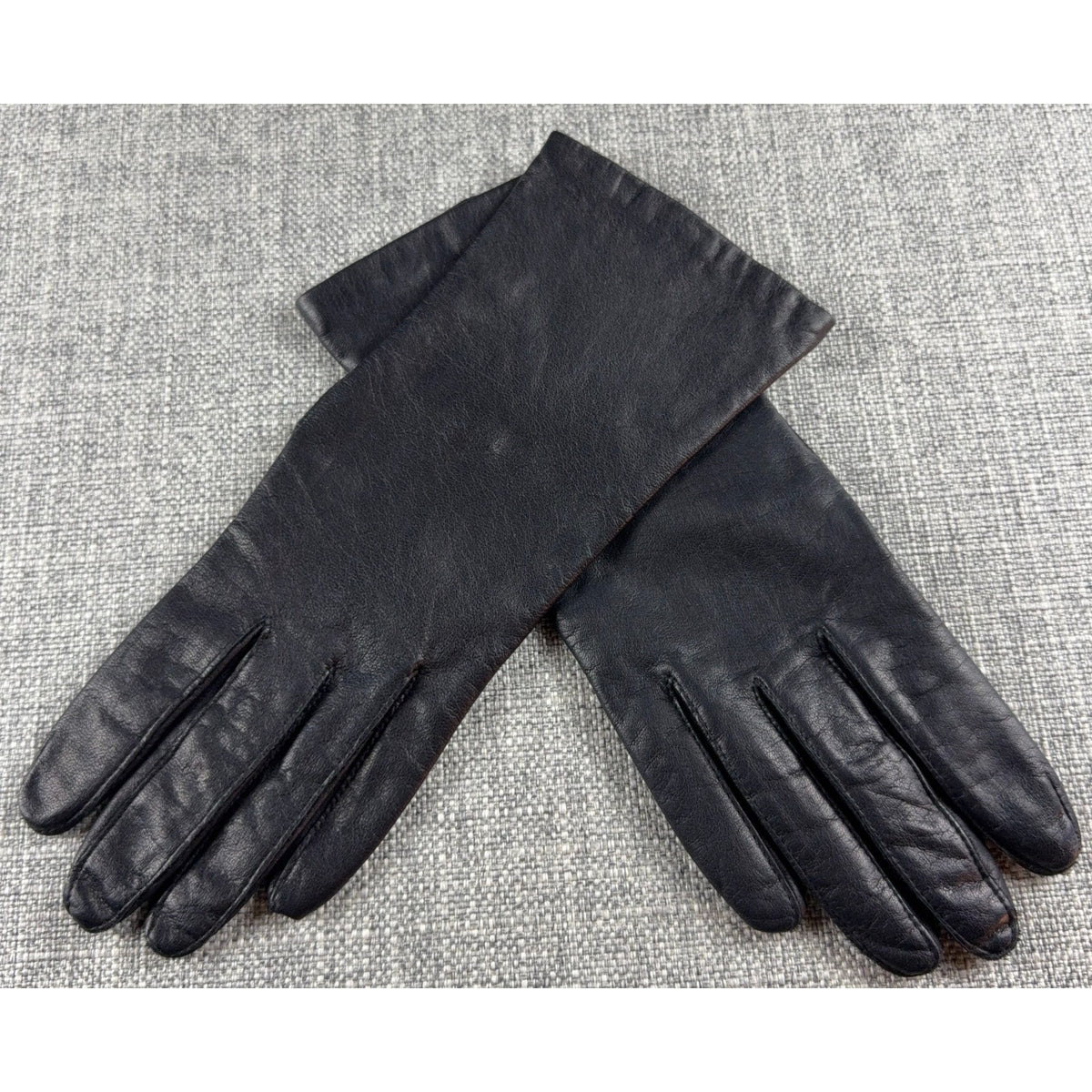 Vintage Aris RN 35548 Black Genuine Leather Gloves Womens 7.5 Lined