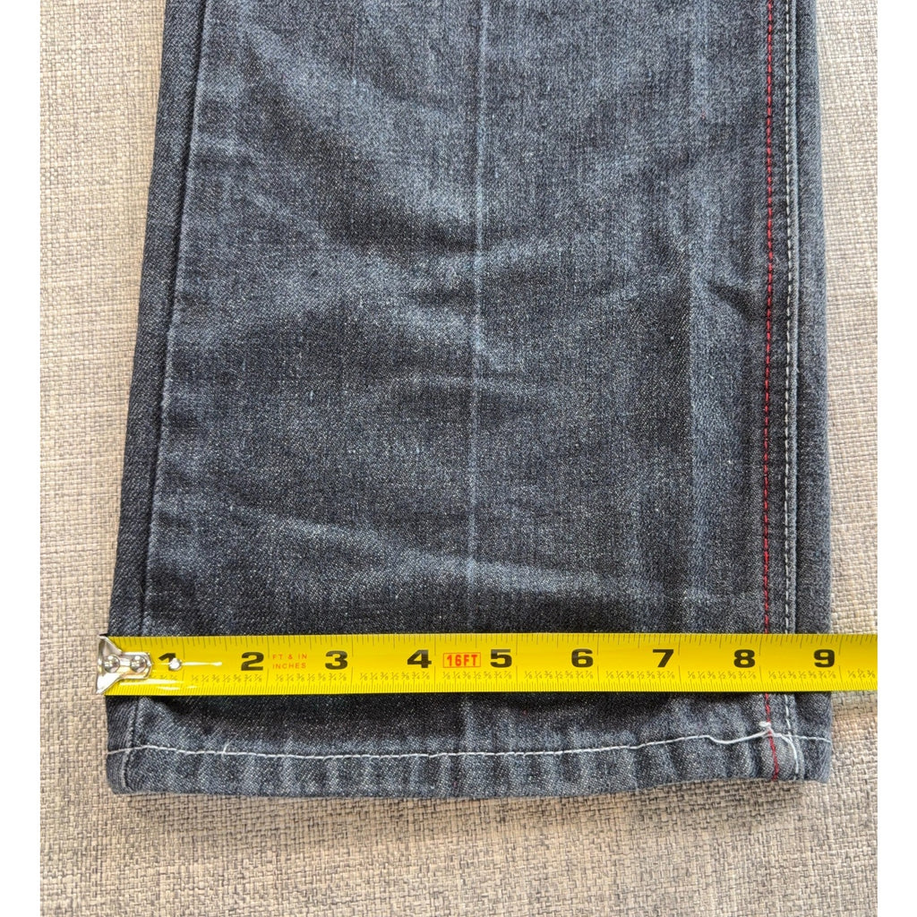 Chams Denim Jeans Mens 32x31 Gray Black Red Embroidered Pockets Y2K Straight