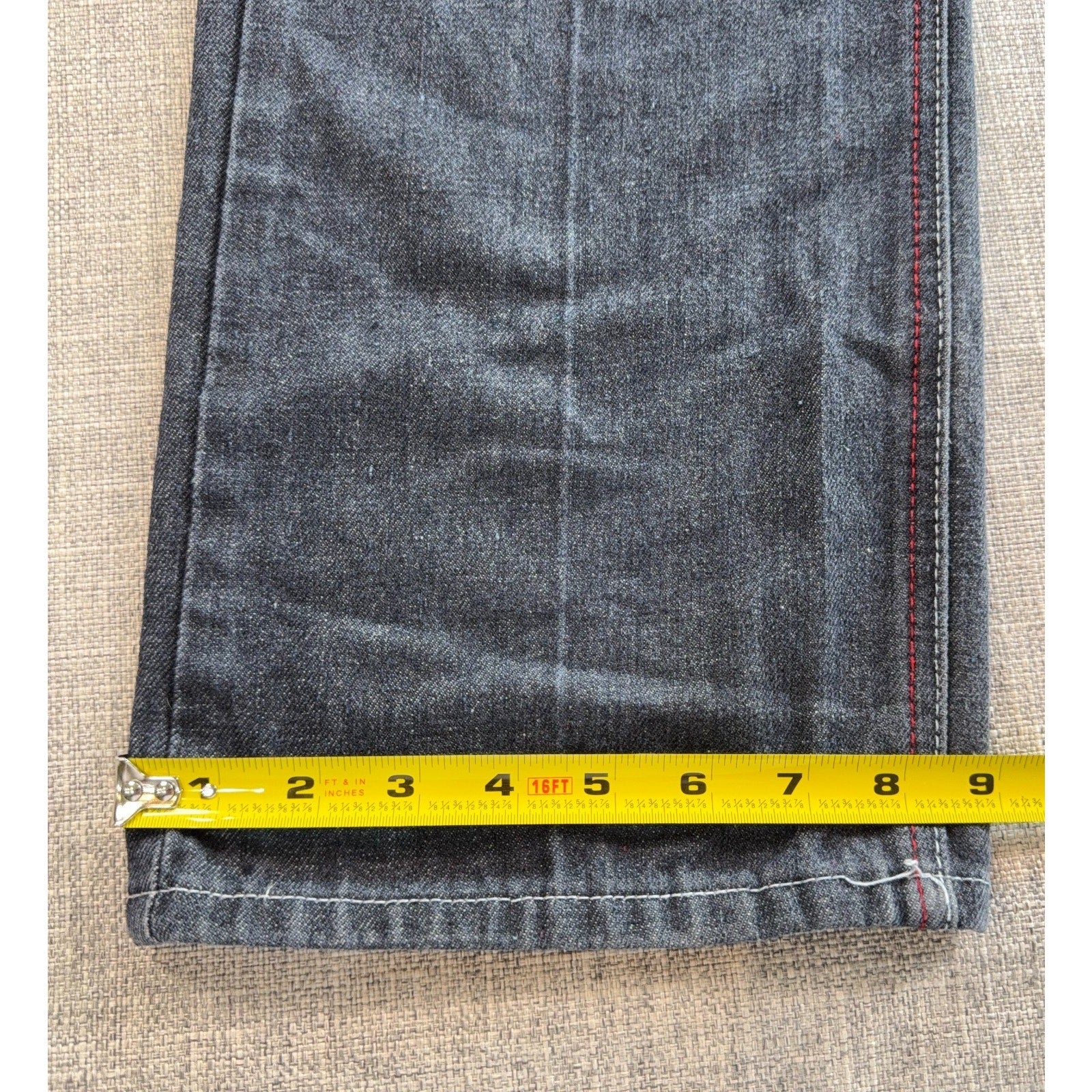 Chams Denim Jeans Mens 32x31 Gray Black Red Embroidered Pockets Y2K Straight