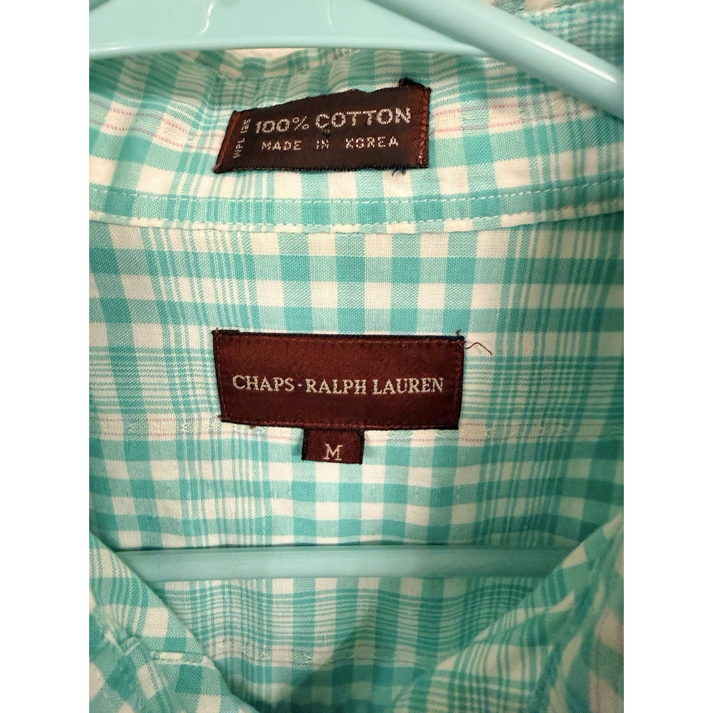 Chaps Ralph Lauren Button Down Shirt Mens Medium Green Check Plaid Cotton Casual