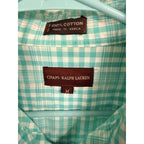 Chaps Ralph Lauren Button Down Shirt Mens Medium Green Check Plaid Cotton Casual