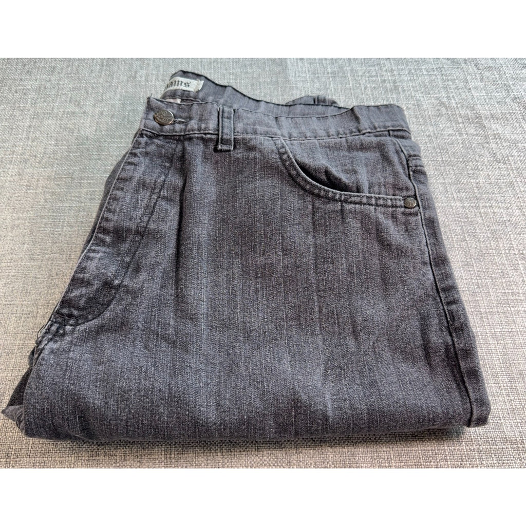 Chams Mens Jeans 36 Gray Black Y2K Embroidered Pocket Straight Leg Denim