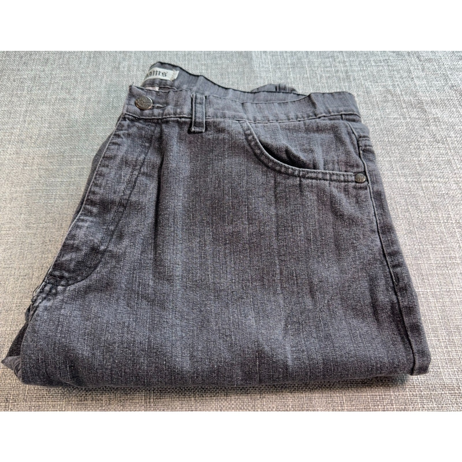 Chams Mens Jeans 36 Gray Black Y2K Embroidered Pocket Straight Leg Denim