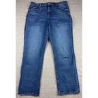 LOFT The Straight Crop Jeans Womens 10/32 Blue Denim Paisley Cuff Mid Rise
