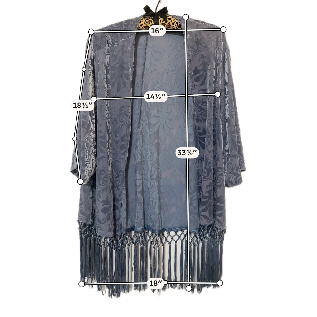 Torrid 00/0 Gray Velvet Burnout Fringe Kimono Duster Boho Made USA