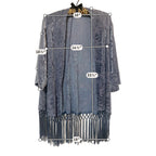 Torrid 00/0 Gray Velvet Burnout Fringe Kimono Duster Boho Made USA
