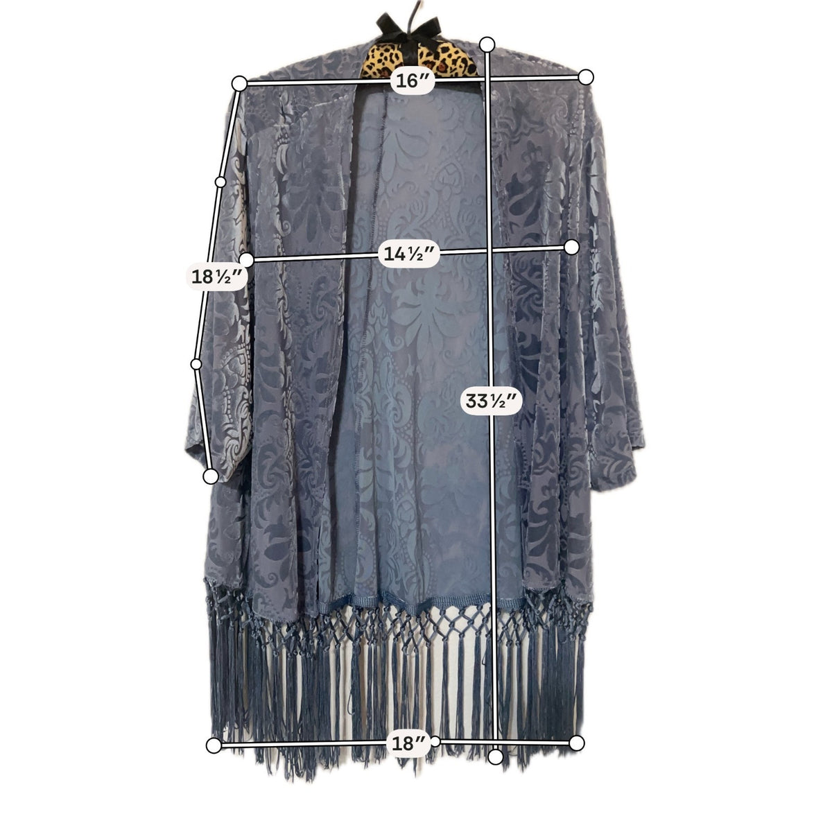 Torrid 00/0 Gray Velvet Burnout Fringe Kimono Duster Boho Made USA