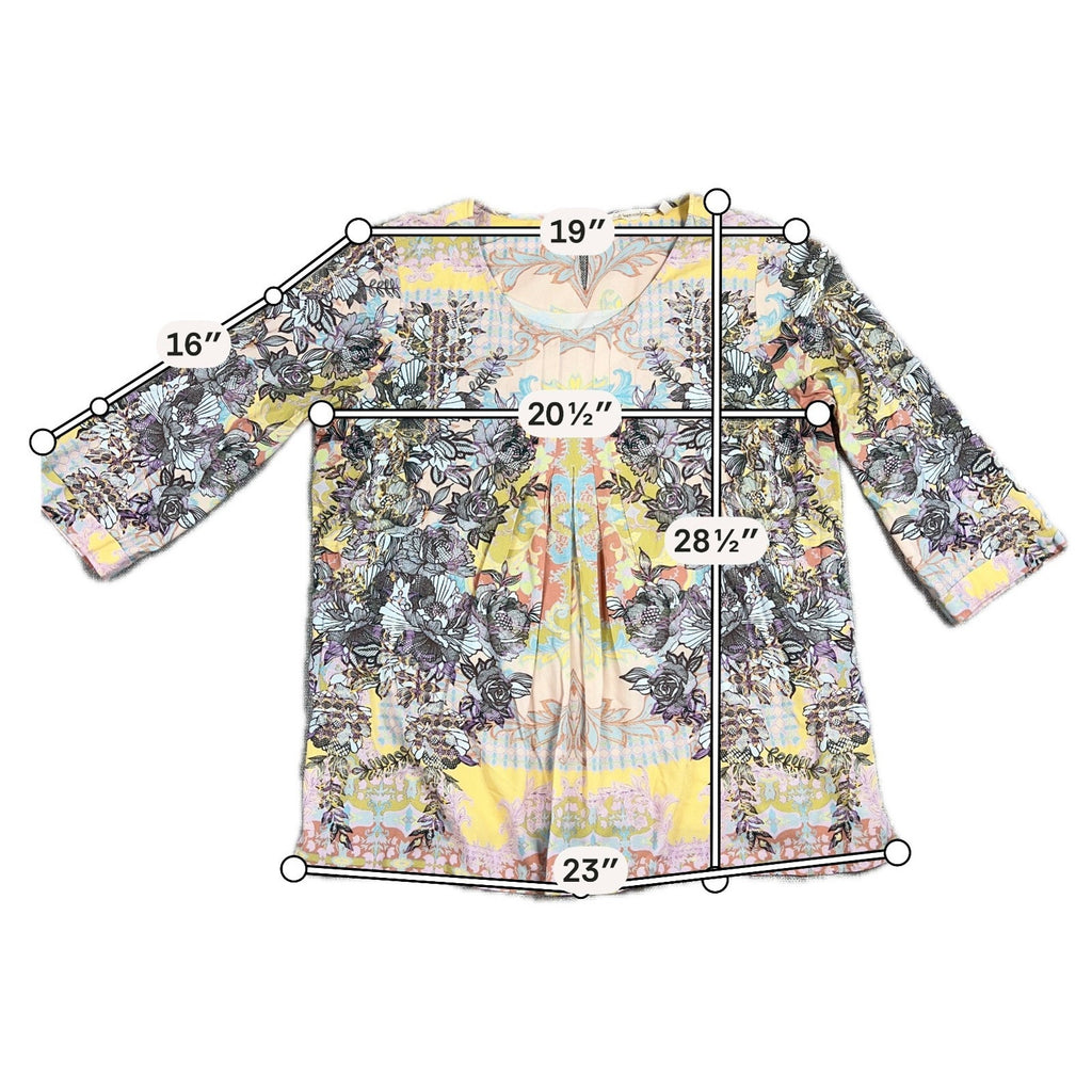 Soft Surroundings Tunic Top Women L Floral Boho 3/4 Sleeve Rayon Stretch