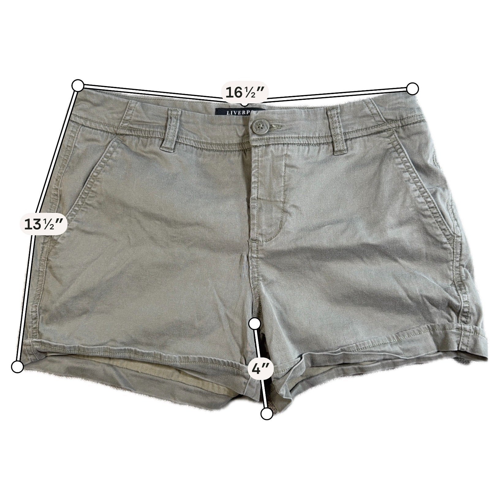 Liverpool Los Angeles Womens Chino Shorts Size 8 29 Olive Green Rolled Cuff