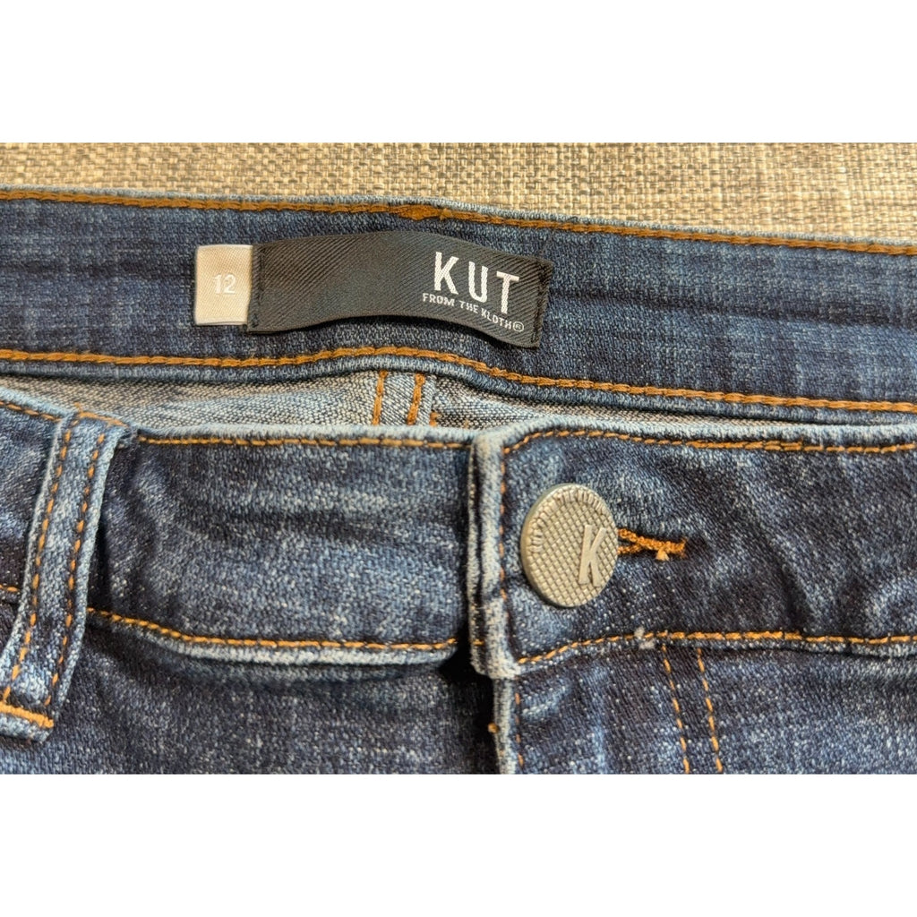 Kut From The Kloth Amy Crop Straight Leg Jeans Womens 12 Blue Distressed Cuffed