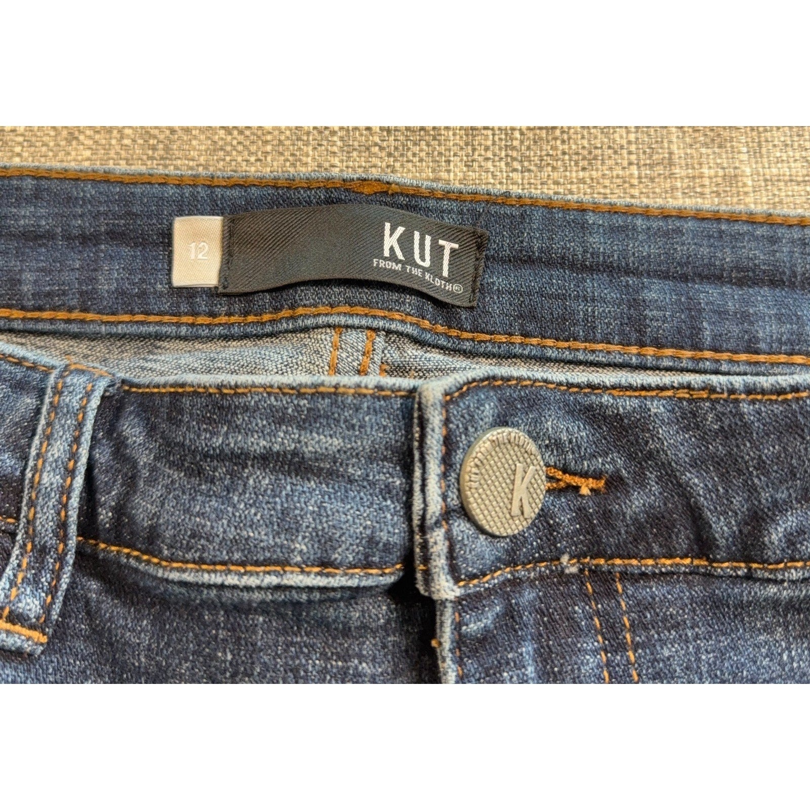 Kut From The Kloth Amy Crop Straight Leg Jeans Womens 12 Blue Distressed Cuffed