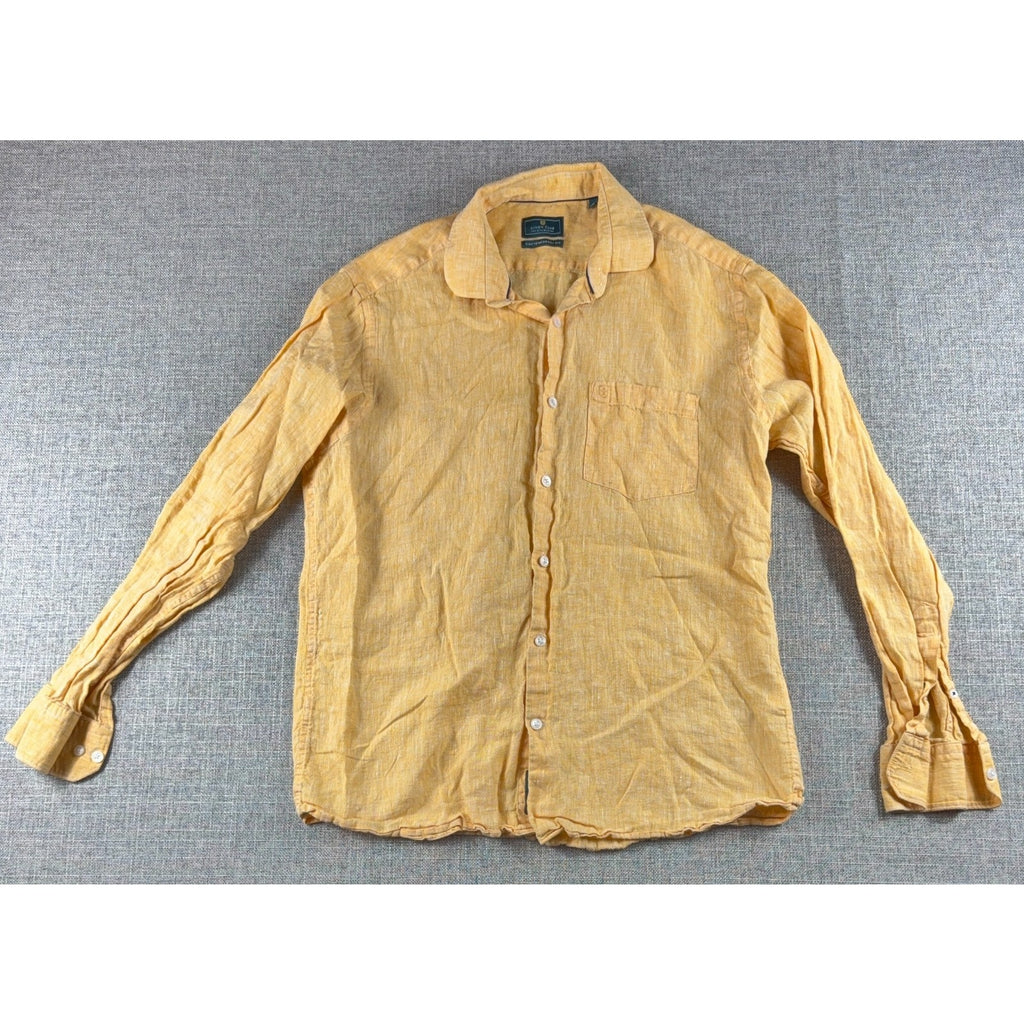 Linen Club Studio Mens 40cm 100% Linen Shirt Yellow Gold Long Sleeve Contemporar
