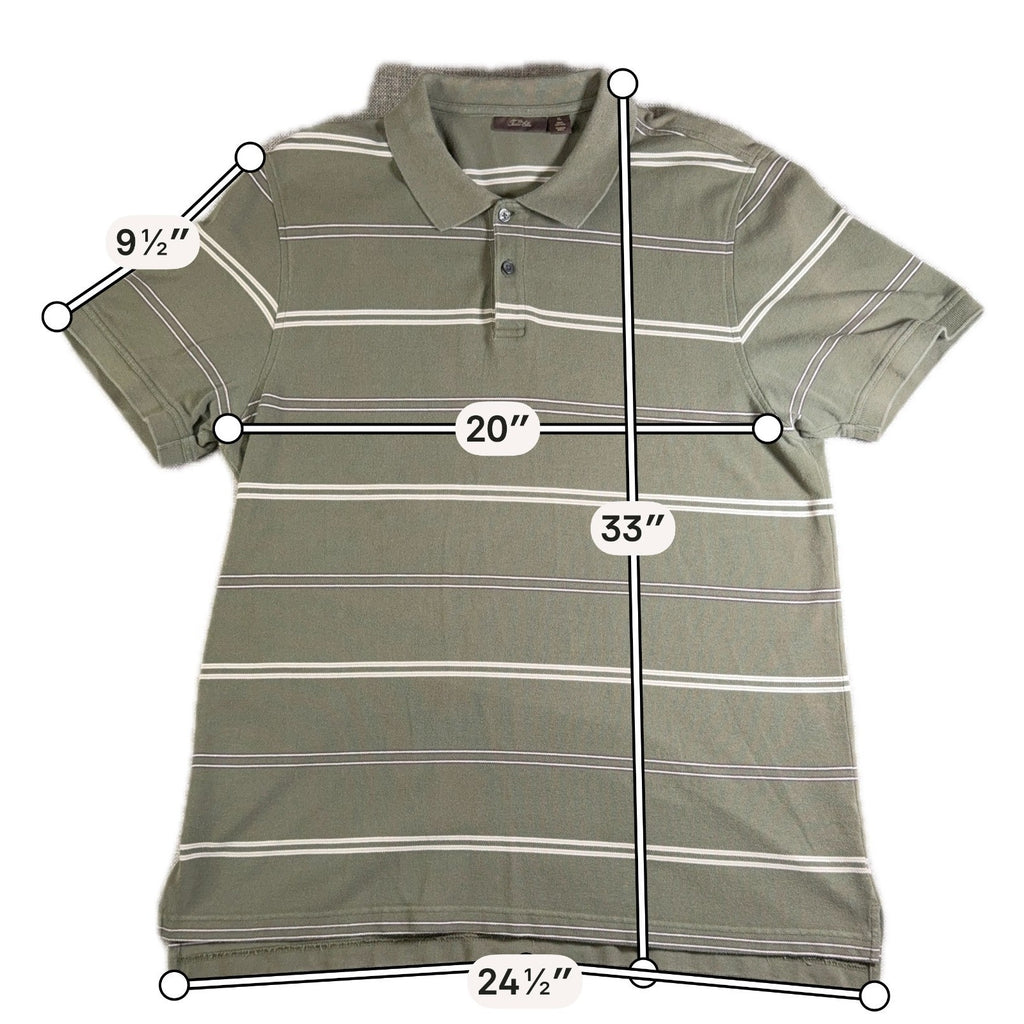 Tasso Elba Mens XL Olive Green Striped Polo Shirt 100% Cotton Short Sleeve Casua