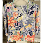 FDJ French Dressing Jeans Floral Knit Sweater Womens S Cotton Lt weight Colorful