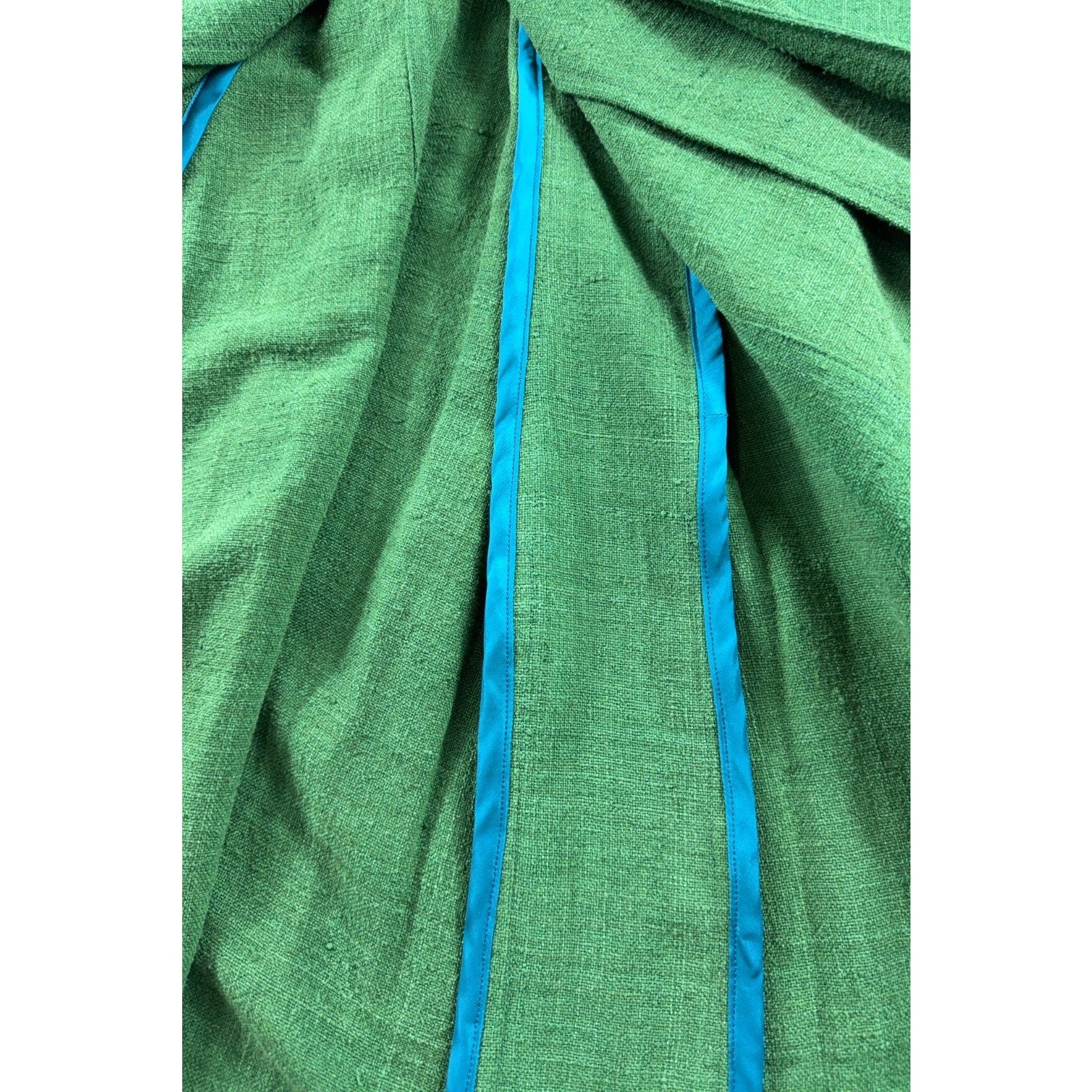 Handmade Green Maxi Coat Dress Womens Long Button Front Pleated Artisan Vintage
