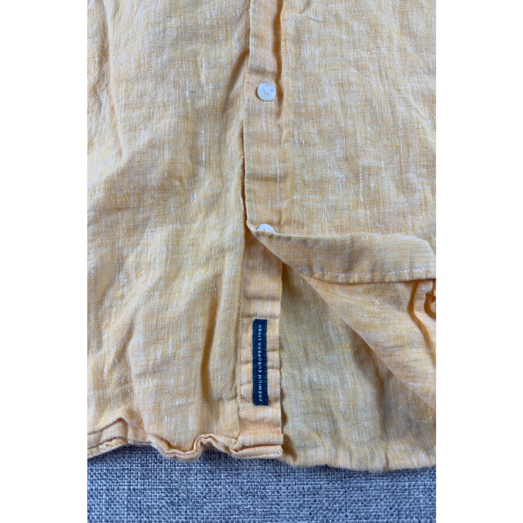 Linen Club Studio Mens 40cm 100% Linen Shirt Yellow Gold Long Sleeve Contemporar
