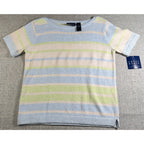 Crazy Horse Liz Claiborne Sweater Women’s S Pastel Striped Short Sleeve Knit NWT