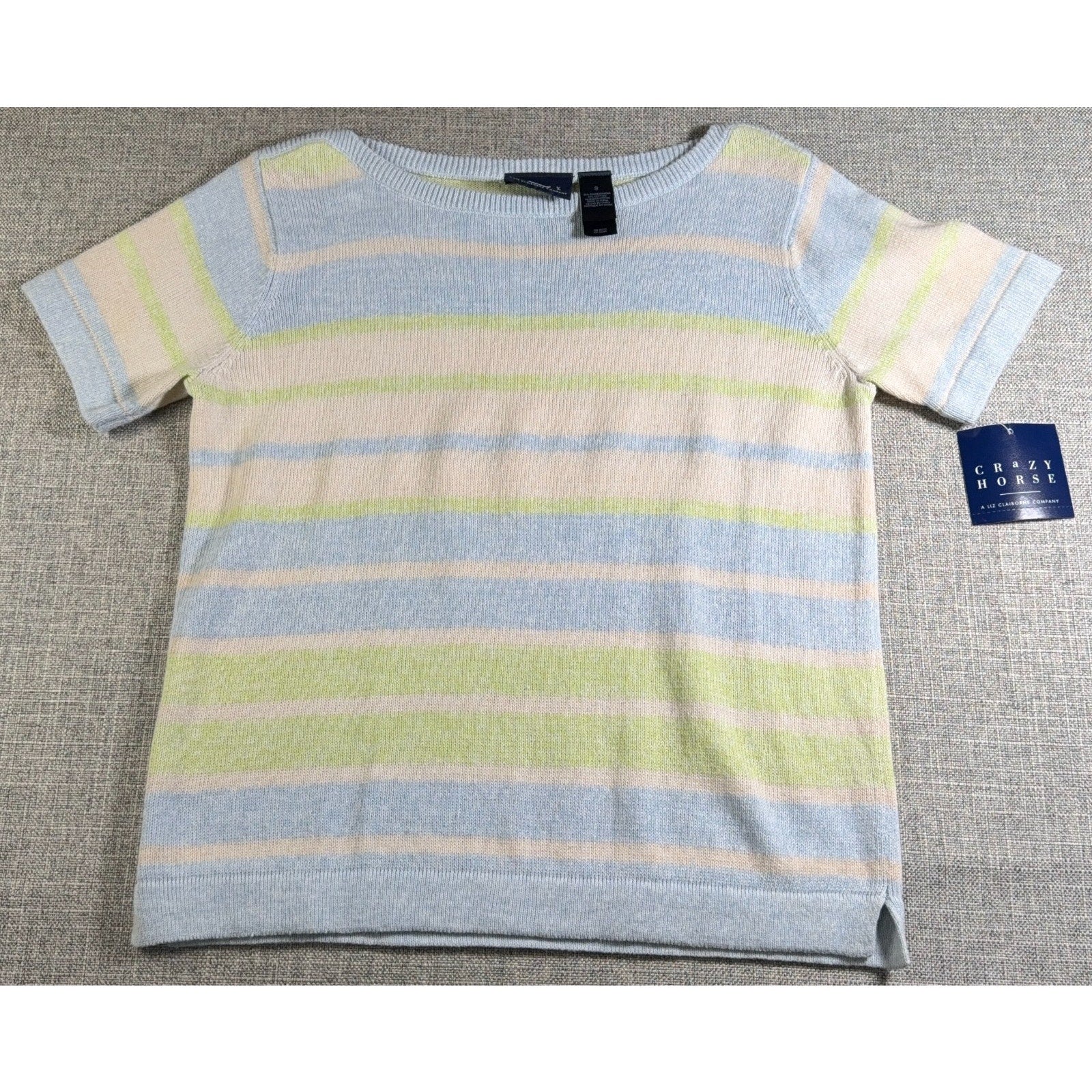 Crazy Horse Liz Claiborne Sweater Women’s S Pastel Striped Short Sleeve Knit NWT