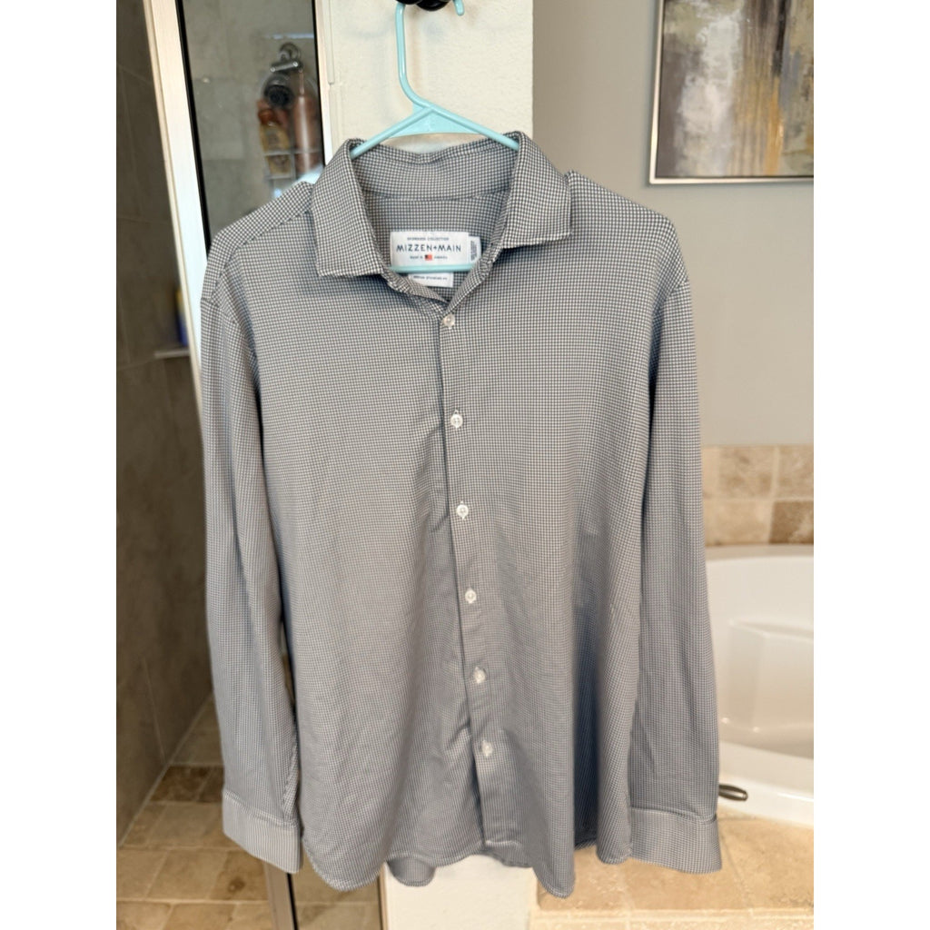 Mizzen+Main Spinnaker Collection Mens M Standard Fit Black White Check Shirt USA