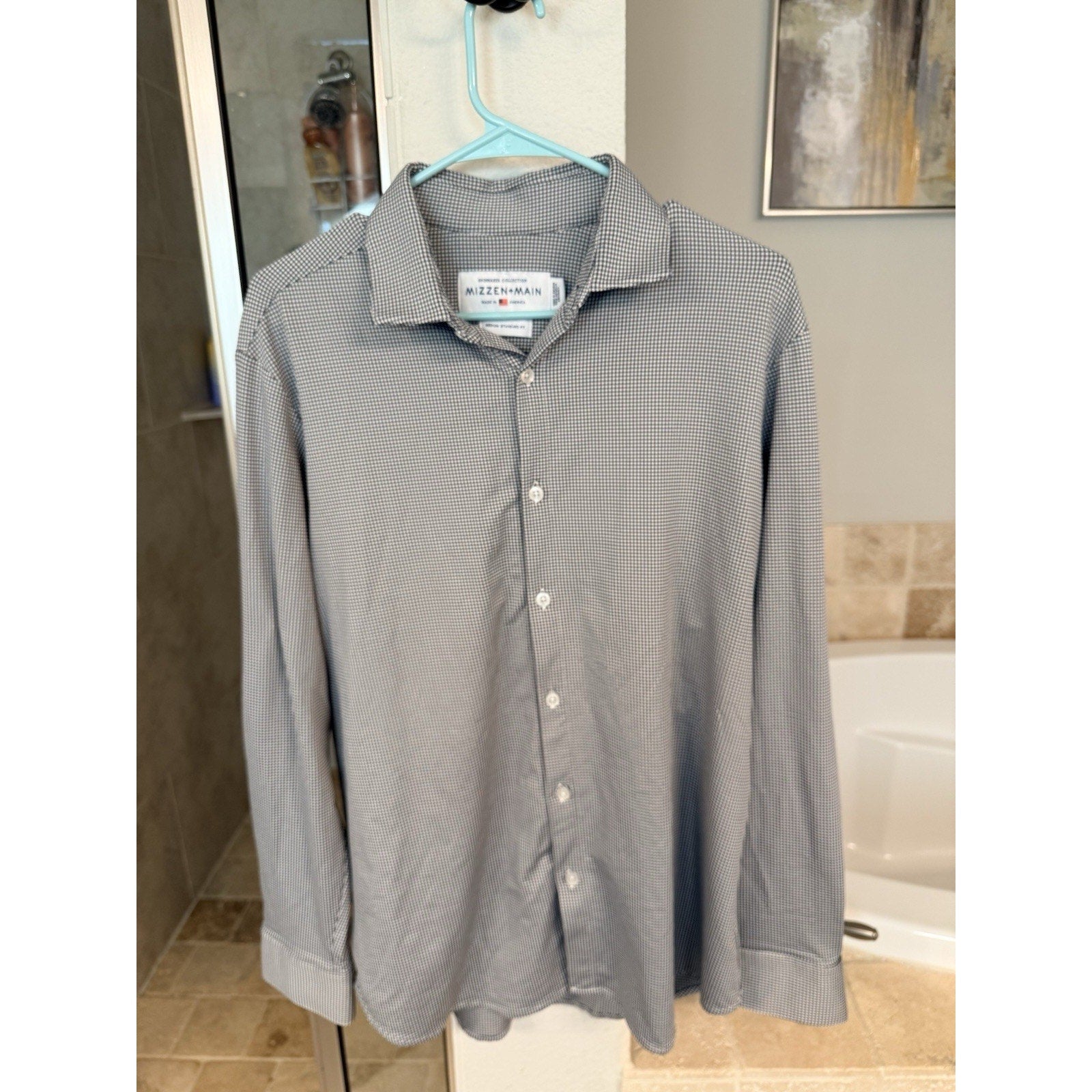 Mizzen+Main Spinnaker Collection Mens M Standard Fit Black White Check Shirt USA