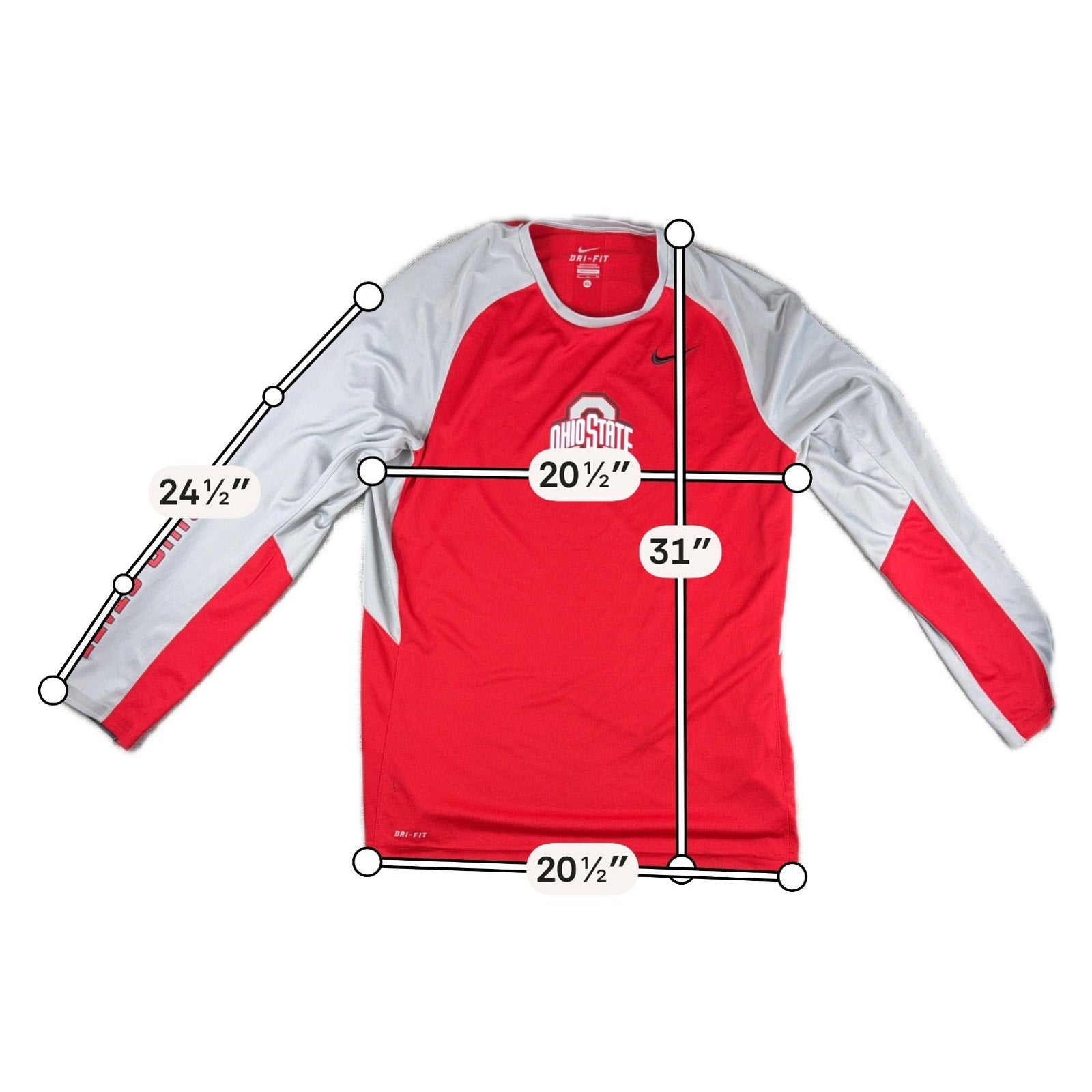 Nike Elite Ohio State Buckeyes Dri-FIT Long Sleeve Performance Shirt XL