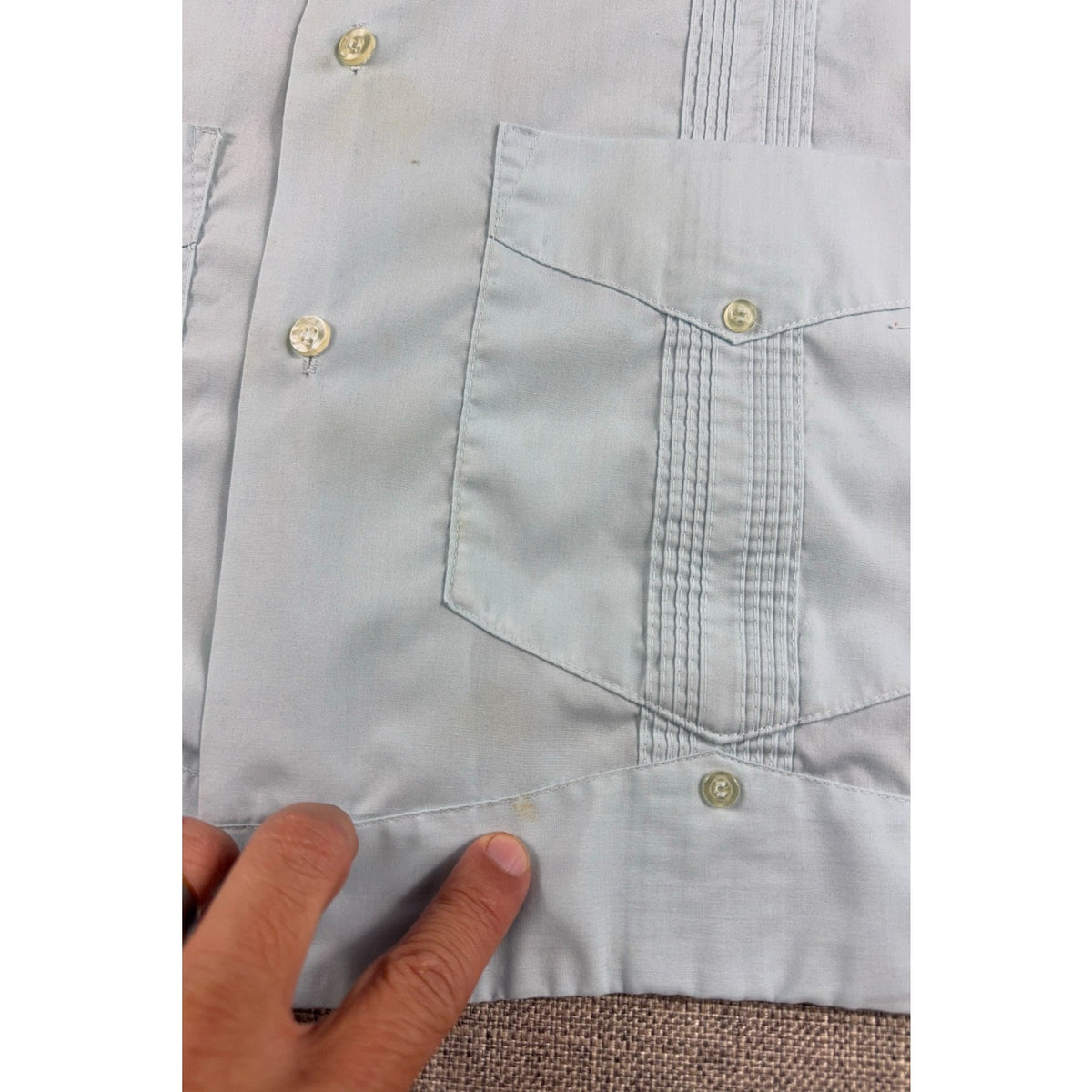 Vintage Romani Guayabera Shirt Mens M Blue 4 Pocket Cuban Wedding Rockabilly