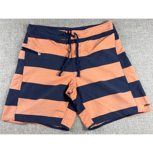 Patagonia Wavefarer Board Shorts Mens 34 Orange Navy Stripe Swim Surf Trunks