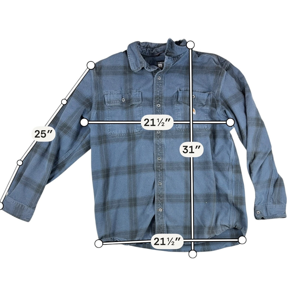 Carhartt Loose Fit Plaid Button Down Shirt Men L Blue Black Workwear TW4451-M