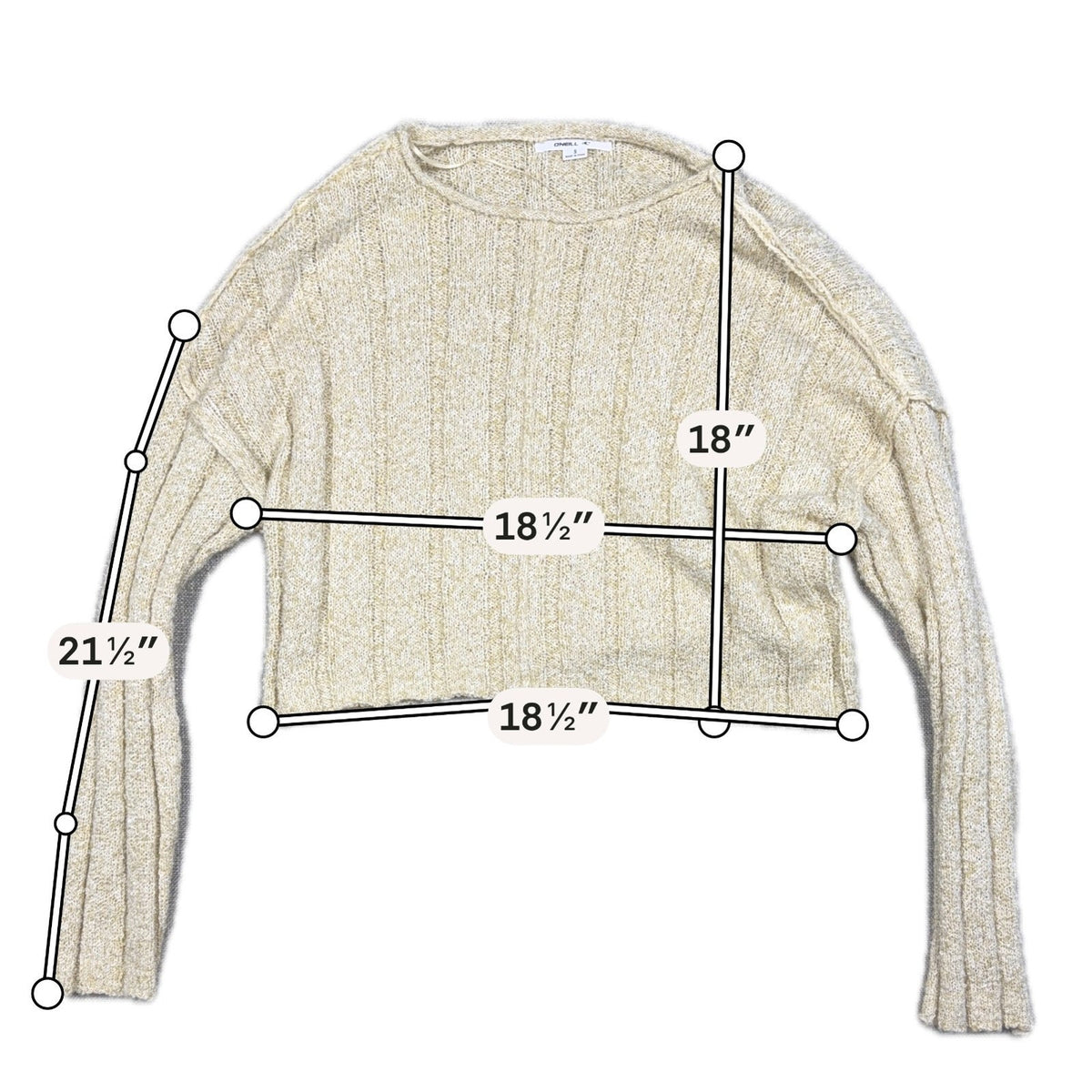 O'Neill Sweater Womens Small Cream Cropped Ribbed Knit Drop Shoulder Pullover