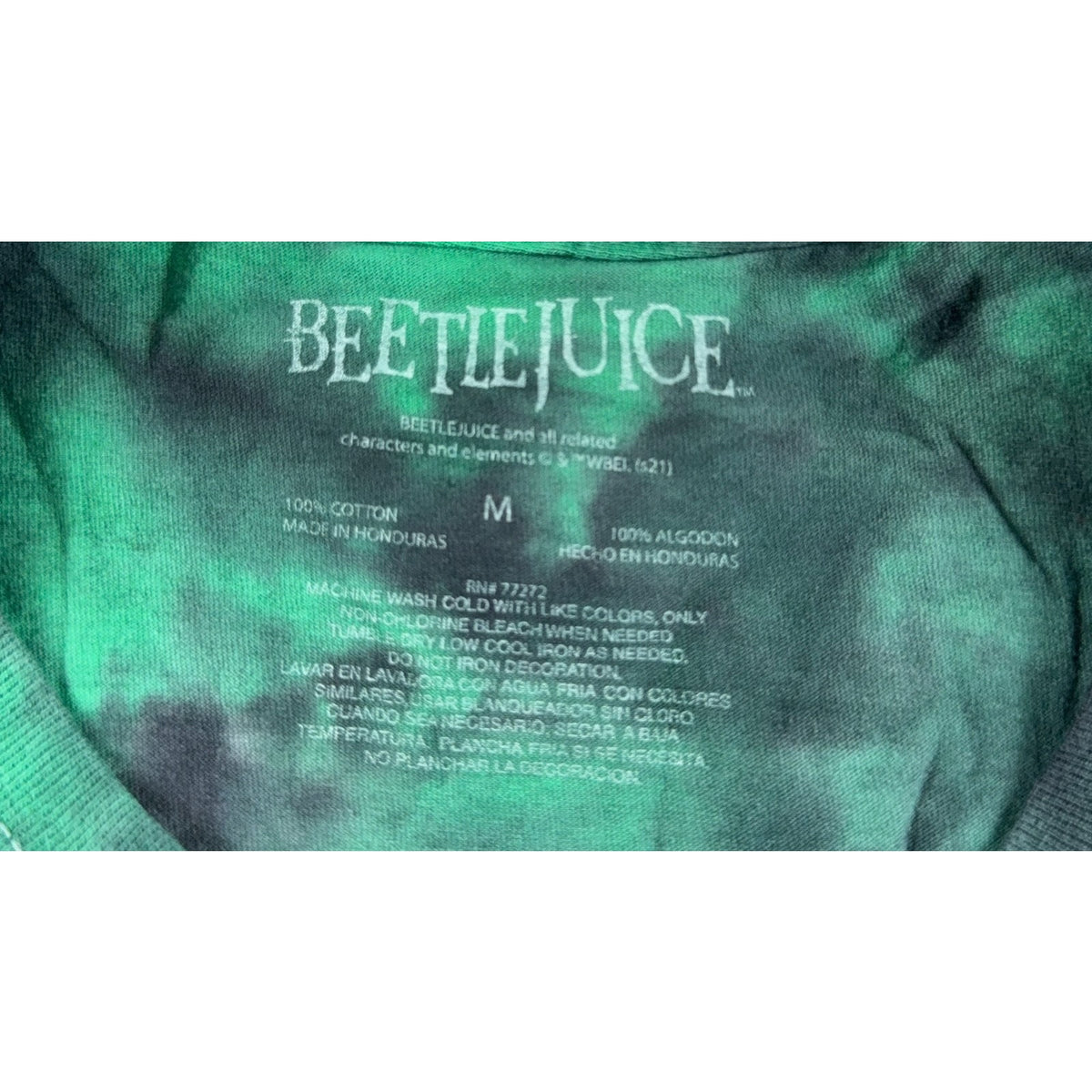 Beetlejuice Tie Dye Crop T Shirt M Green Black Movie Horror Goth Graphic Tee
