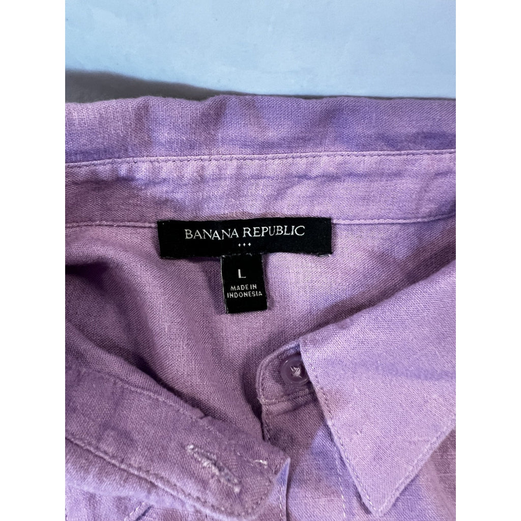 Banana Republic Women’s Linen Blend Button Up Tunic Shirt Purple Lavender Size L