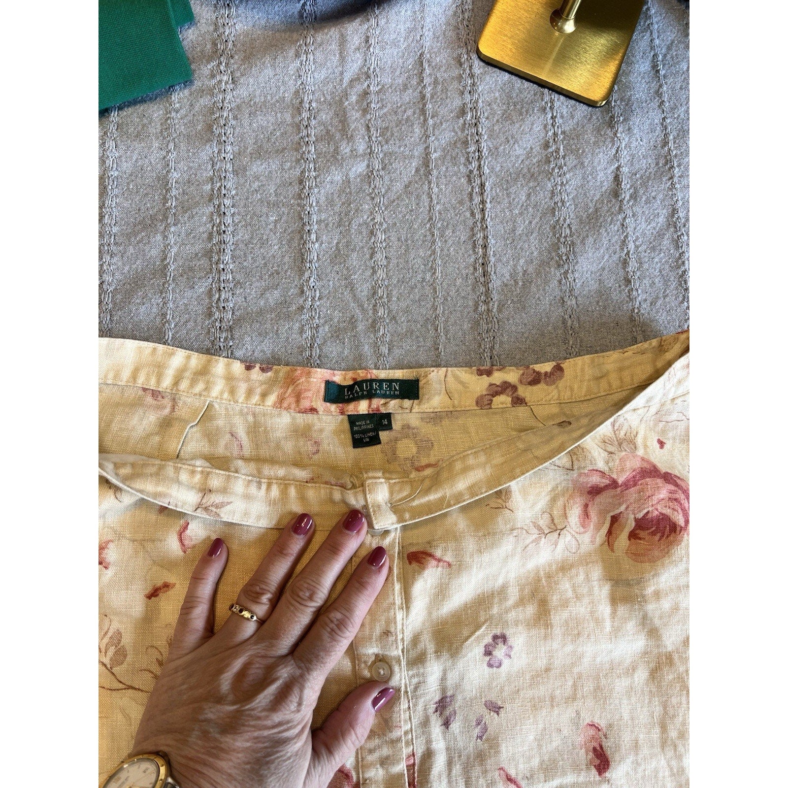Cottagecore Ralph Lauren Petite 12P Floral Button Front Midi Skirt  Cotton