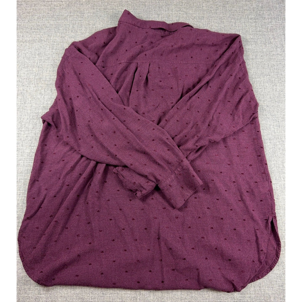 LOFT Outlet Womens XL Burgundy Swiss Dot Button Up Shirt Long Sleeve Blouse