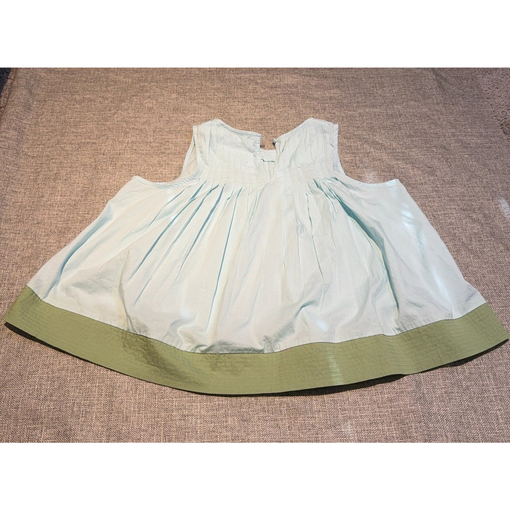 Crown & Ivy Women’s Small Pleated Swing Top Blue Green Cotton Sleeveless Tunic