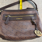 Liz Claiborne Brown Monogram Shoulder Bag Purse Faux Leather Geometric