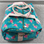 Whim + Wander Floral Canvas Duffel Bag Teal Pink Rose Weekender Shoulder Strap