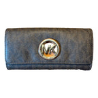 Michael Kors Brown MK Logo Snap Wallet Bifold Continental Zip Pocket Preowned