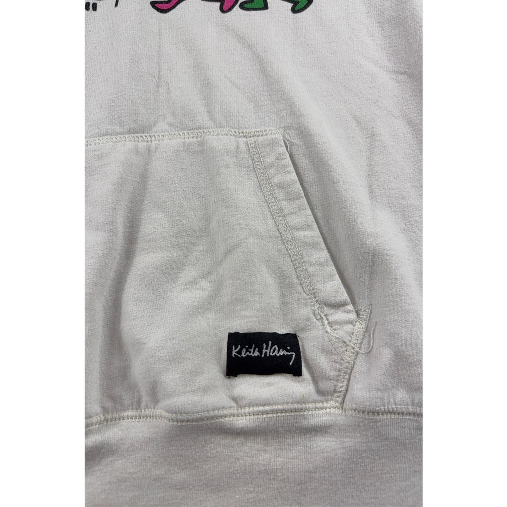 Keith Haring Hoodie Mens S White Dancing Figures Pop Art Pullover Sweatshirt
